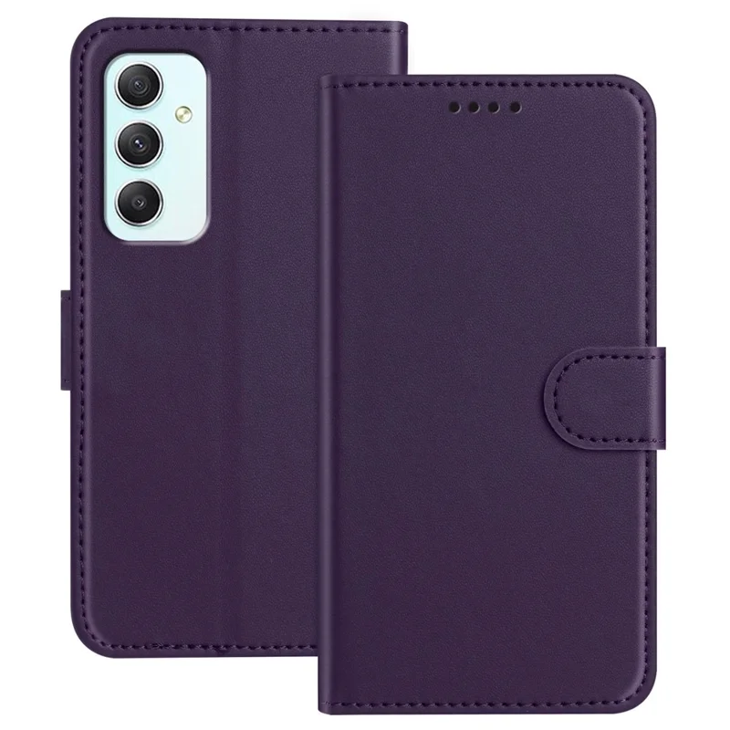 For Samsung Galaxy A35 5G Leather Case Wallet Stand Solid Color Anti Drop Phone Cover - Black-Cellmalls