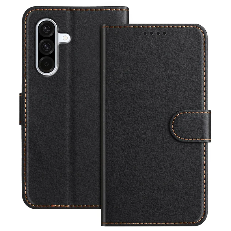 For Samsung Galaxy A36 5G Leather Case Wallet Stand Solid Color Anti Drop Phone Cover - Black-Cellmalls