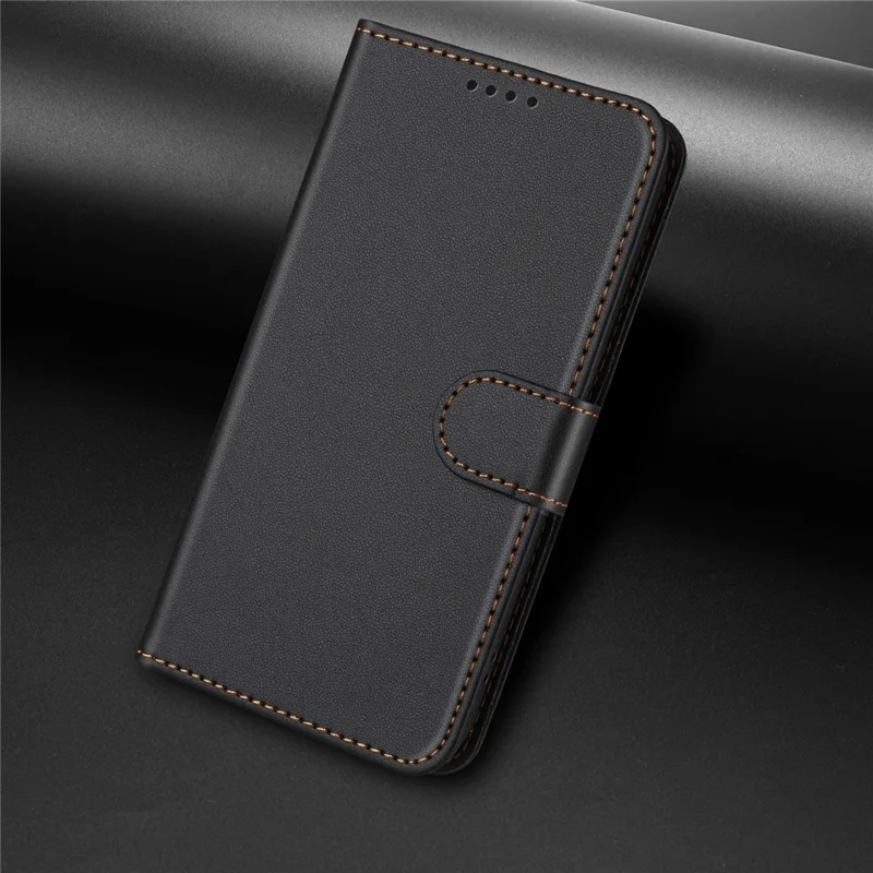 For Samsung Galaxy A34 5G Leather Case Wallet Stand Solid Color Anti Drop Phone Cover - Black-Cellmalls