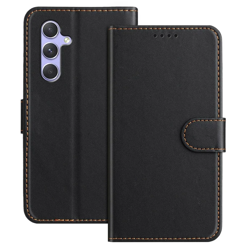 For Samsung Galaxy A54 5G Leather Case Wallet Stand Solid Color Anti Drop Phone Cover - Black-Cellmalls
