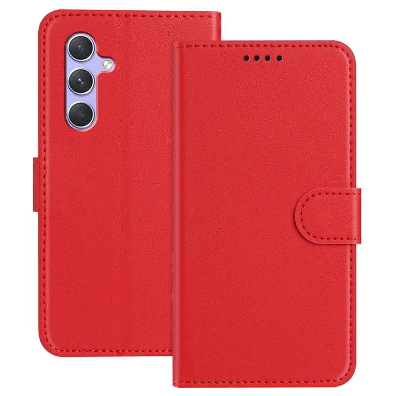 For Samsung Galaxy A54 5G Leather Case Wallet Stand Solid Color Anti Drop Phone Cover - Black-Cellmalls