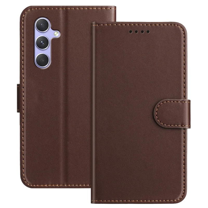 For Samsung Galaxy A54 5G Leather Case Wallet Stand Solid Color Anti Drop Phone Cover - Black-Cellmalls