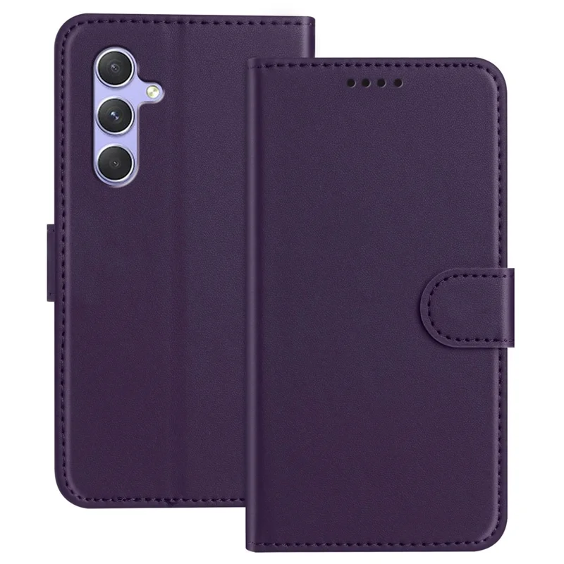 For Samsung Galaxy A54 5G Leather Case Wallet Stand Solid Color Anti Drop Phone Cover - Black-Cellmalls