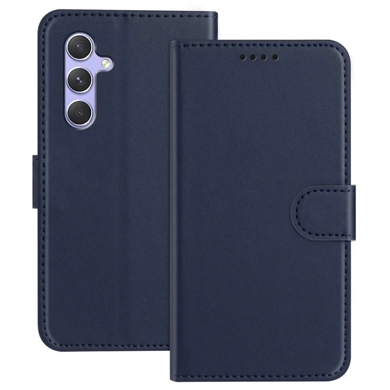 For Samsung Galaxy A54 5G Leather Case Wallet Stand Solid Color Anti Drop Phone Cover - Black-Cellmalls