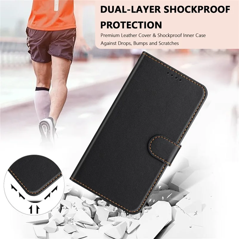For Samsung Galaxy A55 5G Leather Case Wallet Stand Solid Color Anti Drop Phone Cover - Black-Cellmalls