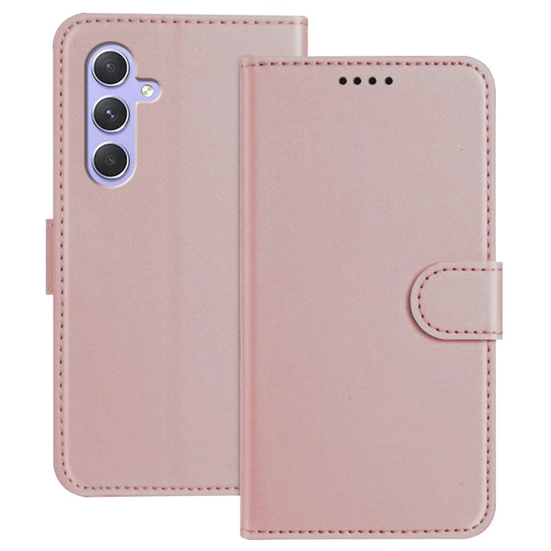For Samsung Galaxy A55 5G Leather Case Wallet Stand Solid Color Anti Drop Phone Cover - Black-Cellmalls