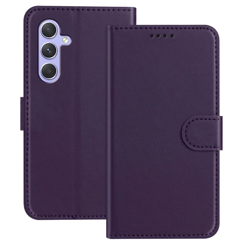 For Samsung Galaxy A55 5G Leather Case Wallet Stand Solid Color Anti Drop Phone Cover - Black-Cellmalls