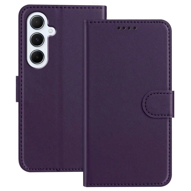 For Samsung Galaxy A56 5G Leather Case Wallet Stand Solid Color Anti Drop Phone Cover - Black-Cellmalls