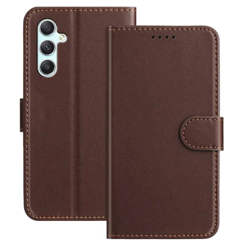For Samsung Galaxy A34 5G Leather Case Wallet Stand Solid Color Anti Drop Phone Cover - Black-Cellmalls