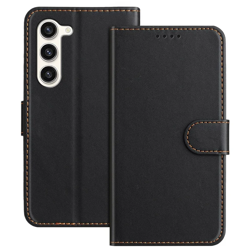 For Samsung Galaxy S23 Leather Case Wallet Stand Solid Color Anti Drop Phone Cover - Black-Cellmalls