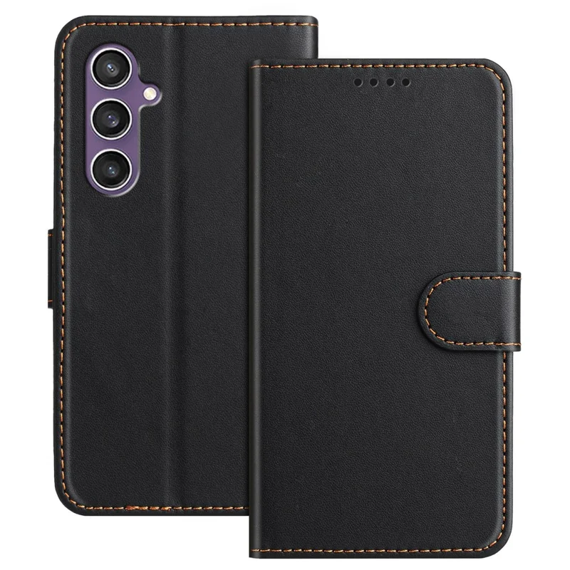 For Samsung Galaxy S23 FE Leather Case Wallet Stand Solid Color Anti Drop Phone Cover - Black-Cellmalls
