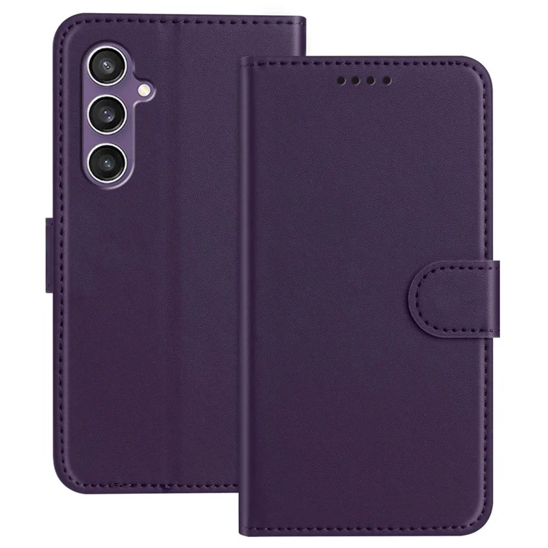 For Samsung Galaxy S23 FE Leather Case Wallet Stand Solid Color Anti Drop Phone Cover - Black-Cellmalls