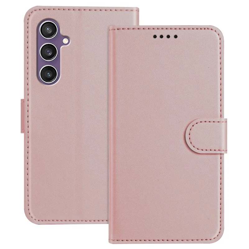 For Samsung Galaxy S23 FE Leather Case Wallet Stand Solid Color Anti Drop Phone Cover - Black-Cellmalls