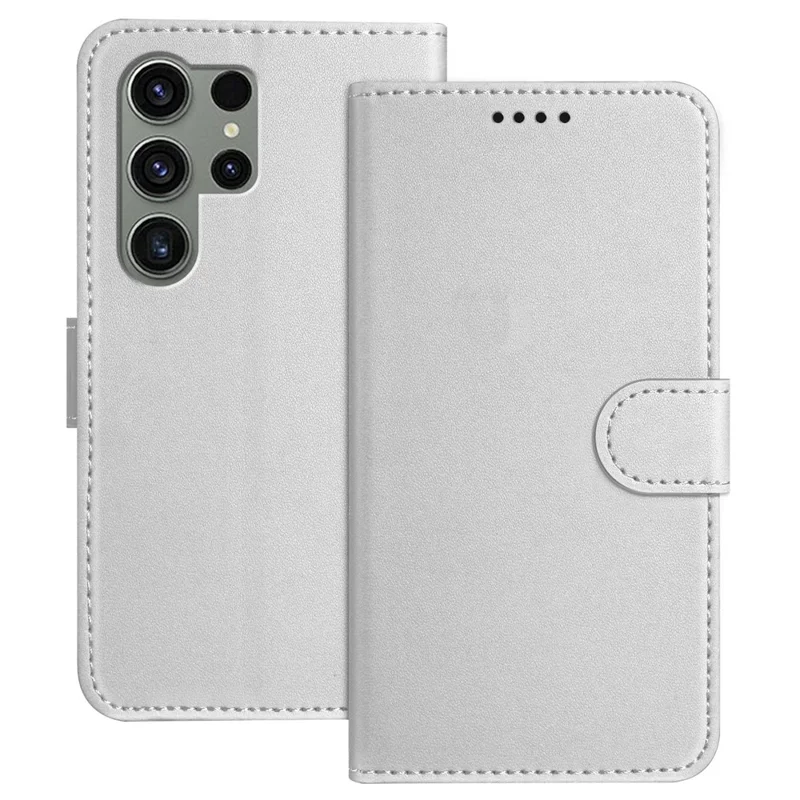 For Samsung Galaxy S23 Ultra Leather Case Wallet Stand Solid Color Anti Drop Phone Cover - Black-Cellmalls