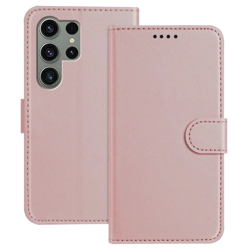 For Samsung Galaxy S23 Ultra Leather Case Wallet Stand Solid Color Anti Drop Phone Cover - Black-Cellmalls