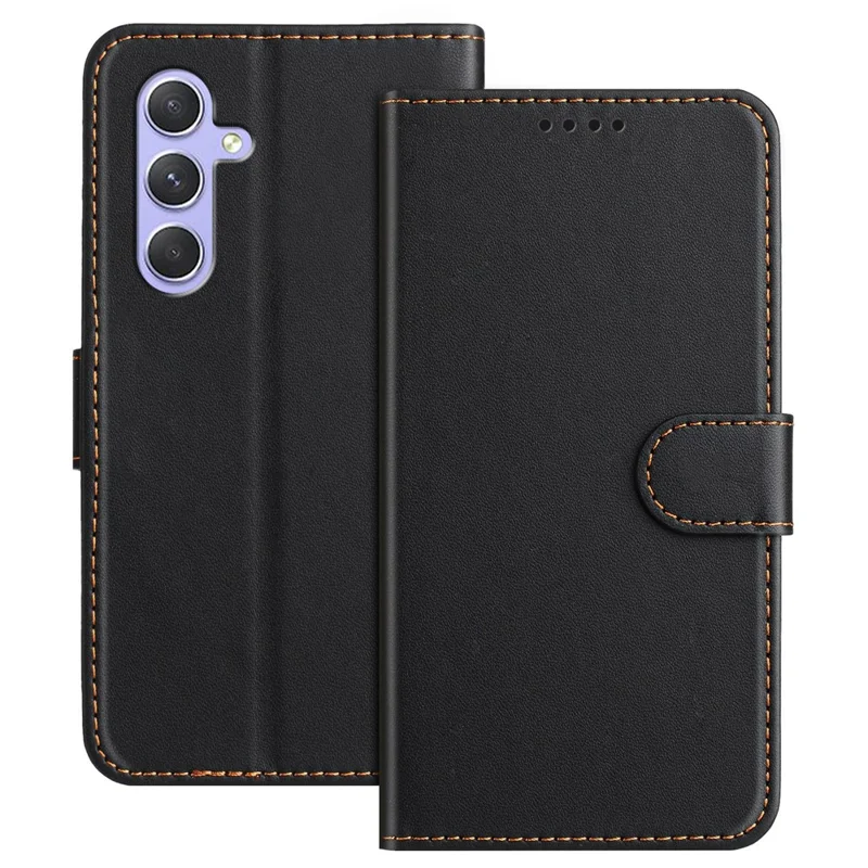 For Samsung Galaxy A55 5G Leather Case Wallet Stand Solid Color Anti Drop Phone Cover - Black-Cellmalls