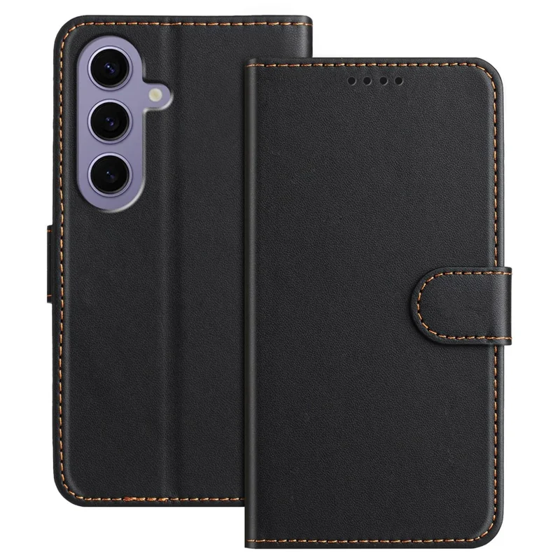 For Samsung Galaxy S24 Leather Case Wallet Stand Solid Color Anti Drop Phone Cover - Black-Cellmalls