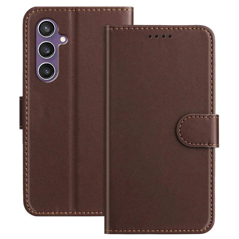 For Samsung Galaxy S23 FE Leather Case Wallet Stand Solid Color Anti Drop Phone Cover - Black-Cellmalls