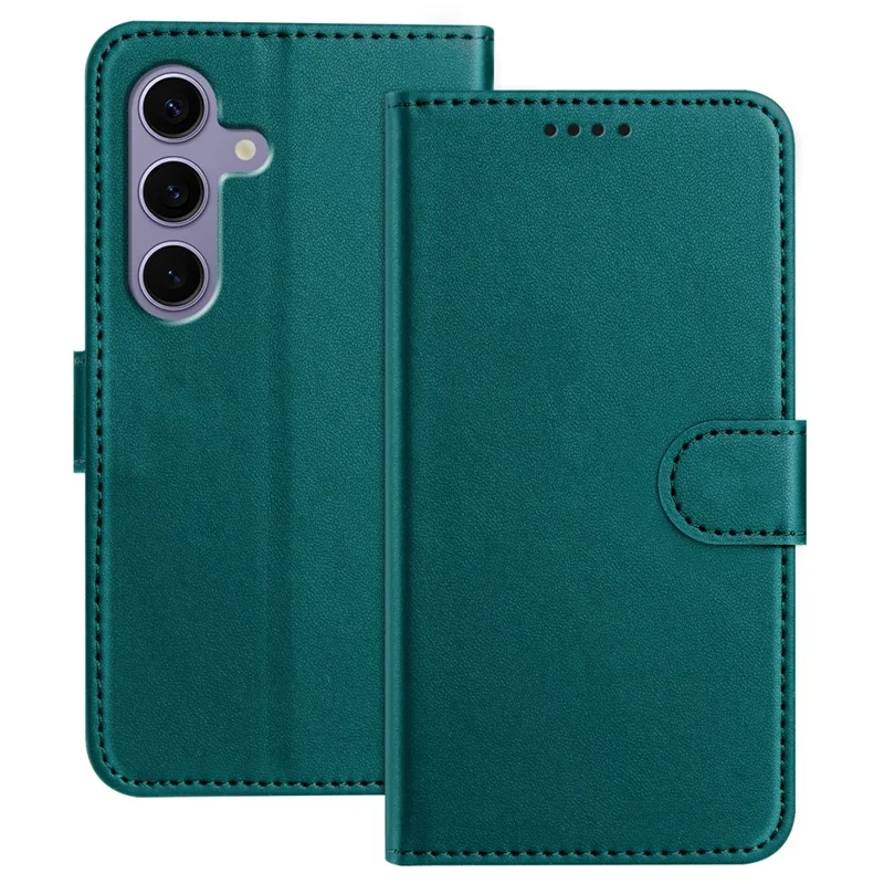 For Samsung Galaxy S24 FE Leather Case Wallet Stand Solid Color Anti Drop Phone Cover - Black-Cellmalls
