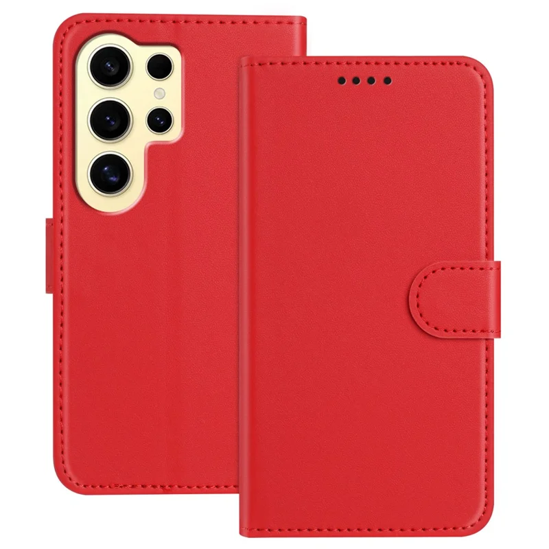 For Samsung Galaxy S24 Ultra Leather Case Wallet Stand Solid Color Anti Drop Phone Cover - Black-Cellmalls