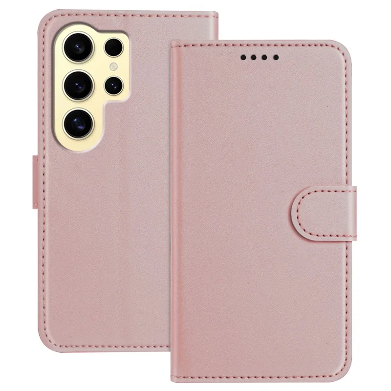 For Samsung Galaxy S24 Ultra Leather Case Wallet Stand Solid Color Anti Drop Phone Cover - Black-Cellmalls