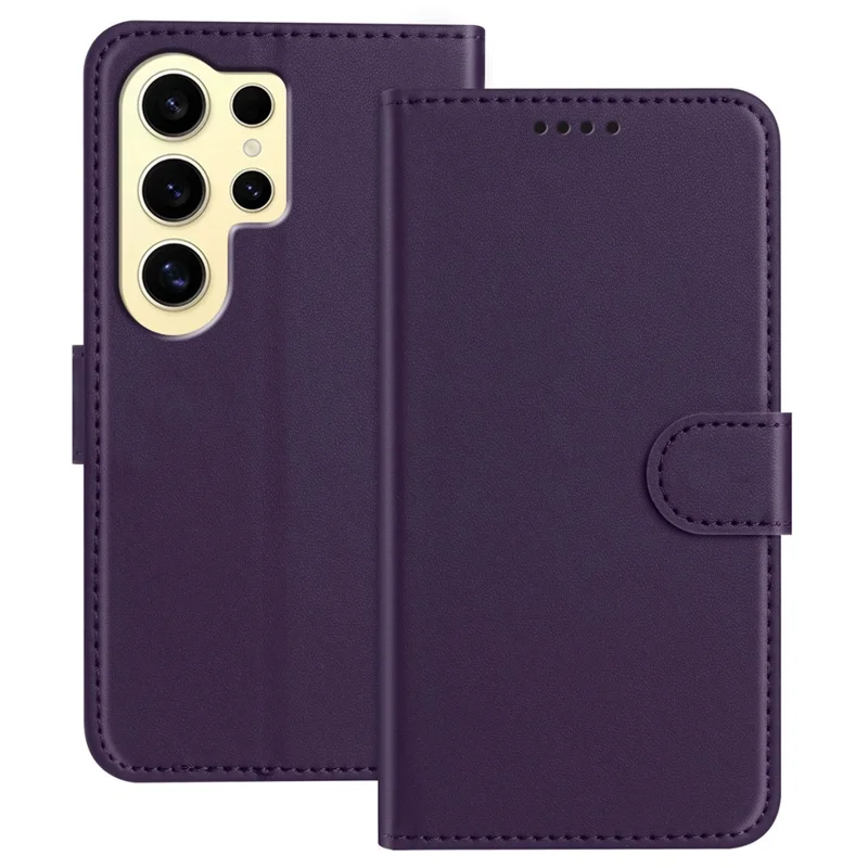 For Samsung Galaxy S24 Ultra Leather Case Wallet Stand Solid Color Anti Drop Phone Cover - Black-Cellmalls