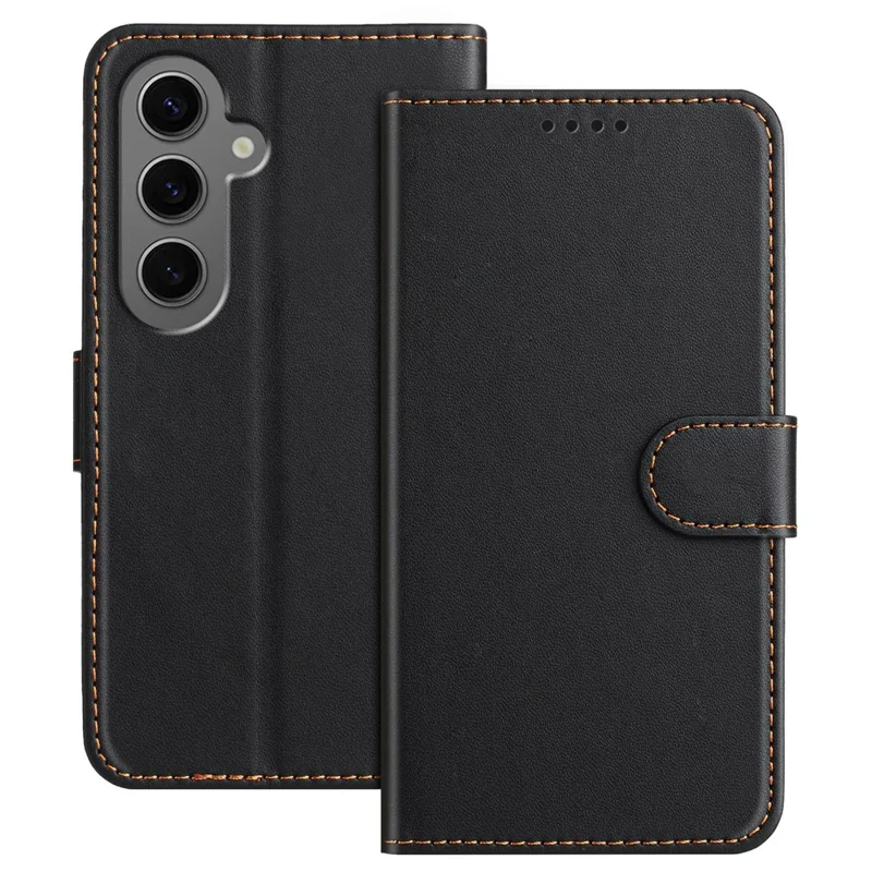 For Samsung Galaxy S24+ Leather Case Wallet Stand Solid Color Anti Drop Phone Cover - Black-Cellmalls