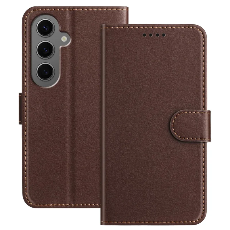 For Samsung Galaxy S24+ Leather Case Wallet Stand Solid Color Anti Drop Phone Cover - Black-Cellmalls