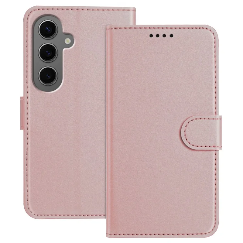 For Samsung Galaxy S24+ Leather Case Wallet Stand Solid Color Anti Drop Phone Cover - Black-Cellmalls