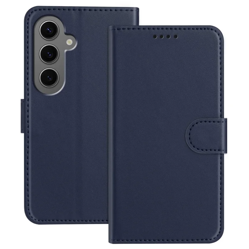 For Samsung Galaxy S24+ Leather Case Wallet Stand Solid Color Anti Drop Phone Cover - Black-Cellmalls