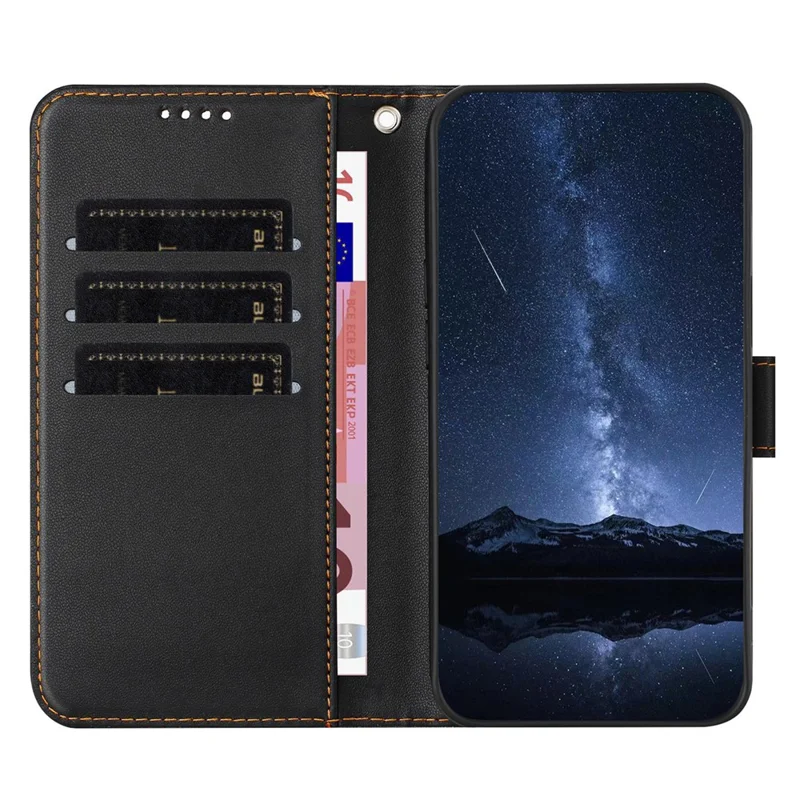 For Samsung Galaxy S25 Leather Case Wallet Stand Solid Color Anti Drop Phone Cover - Black-Cellmalls