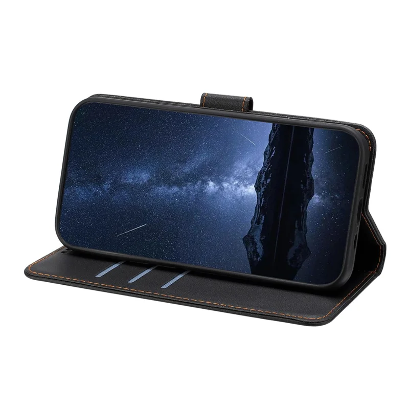 For Samsung Galaxy S25 Leather Case Wallet Stand Solid Color Anti Drop Phone Cover - Black-Cellmalls