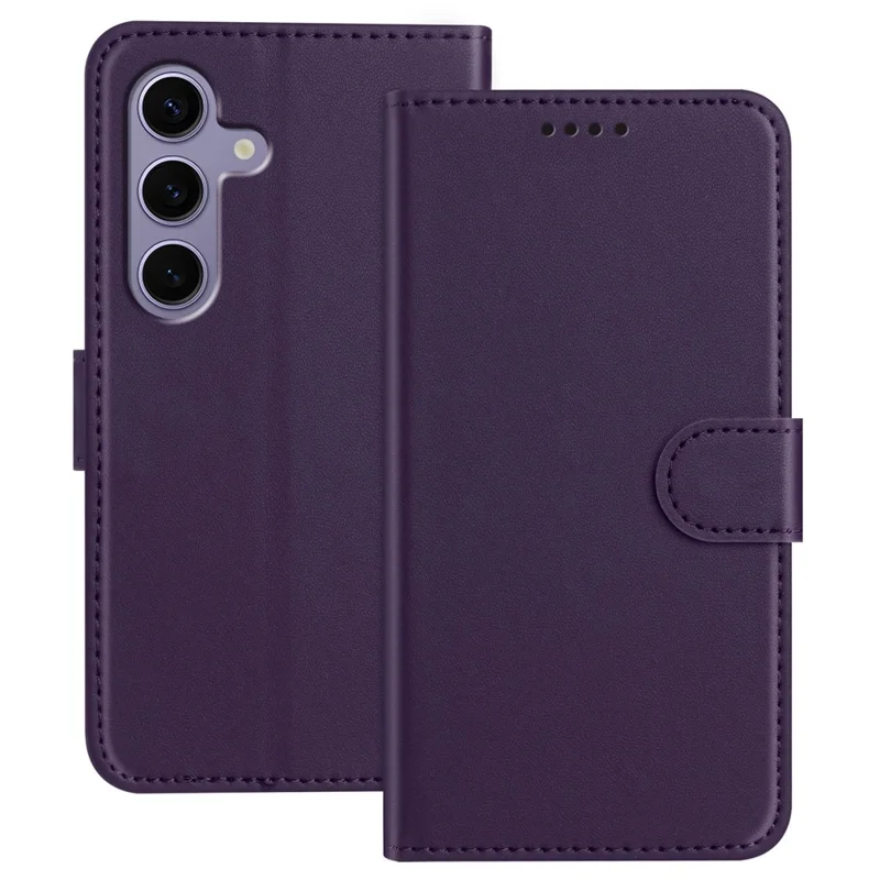 For Samsung Galaxy S25 Leather Case Wallet Stand Solid Color Anti Drop Phone Cover - Black-Cellmalls