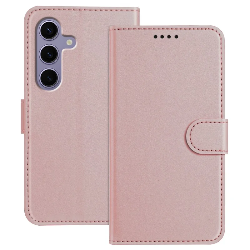 For Samsung Galaxy S25 Leather Case Wallet Stand Solid Color Anti Drop Phone Cover - Black-Cellmalls