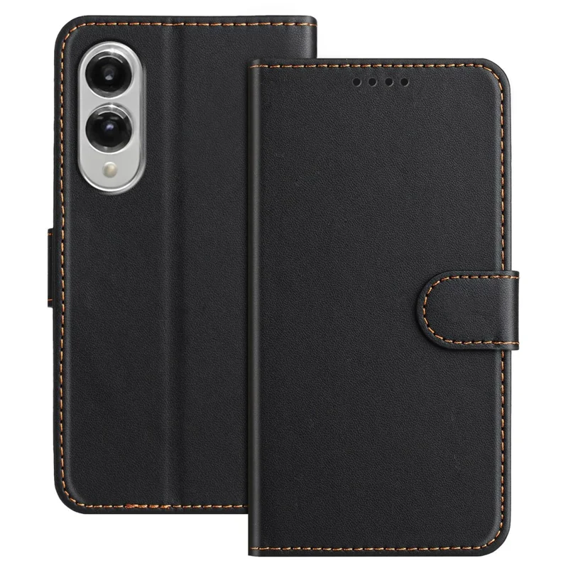 For Samsung Galaxy S25 Edge Leather Case Wallet Stand Solid Color Anti Drop Phone Cover - Black-Cellmalls