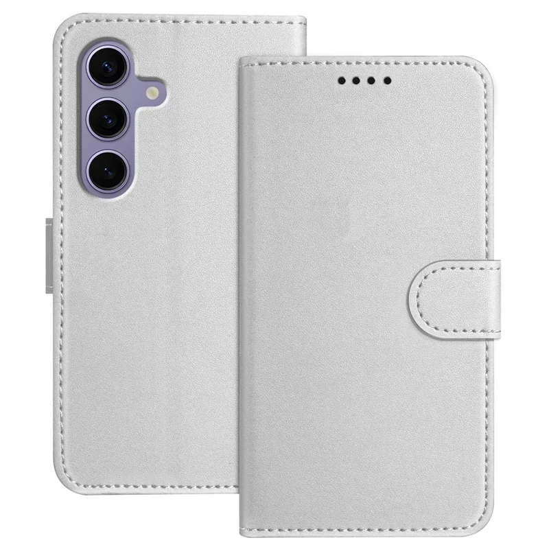 For Samsung Galaxy S25 Leather Case Wallet Stand Solid Color Anti Drop Phone Cover - Black-Cellmalls