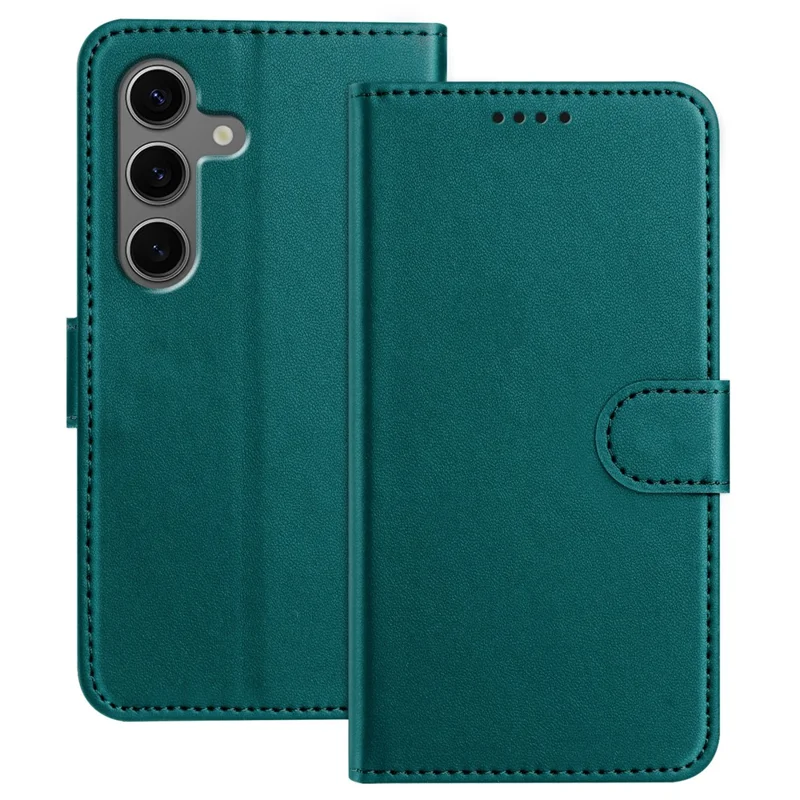For Samsung Galaxy S25+ Leather Case Wallet Stand Solid Color Anti Drop Phone Cover - Black-Cellmalls