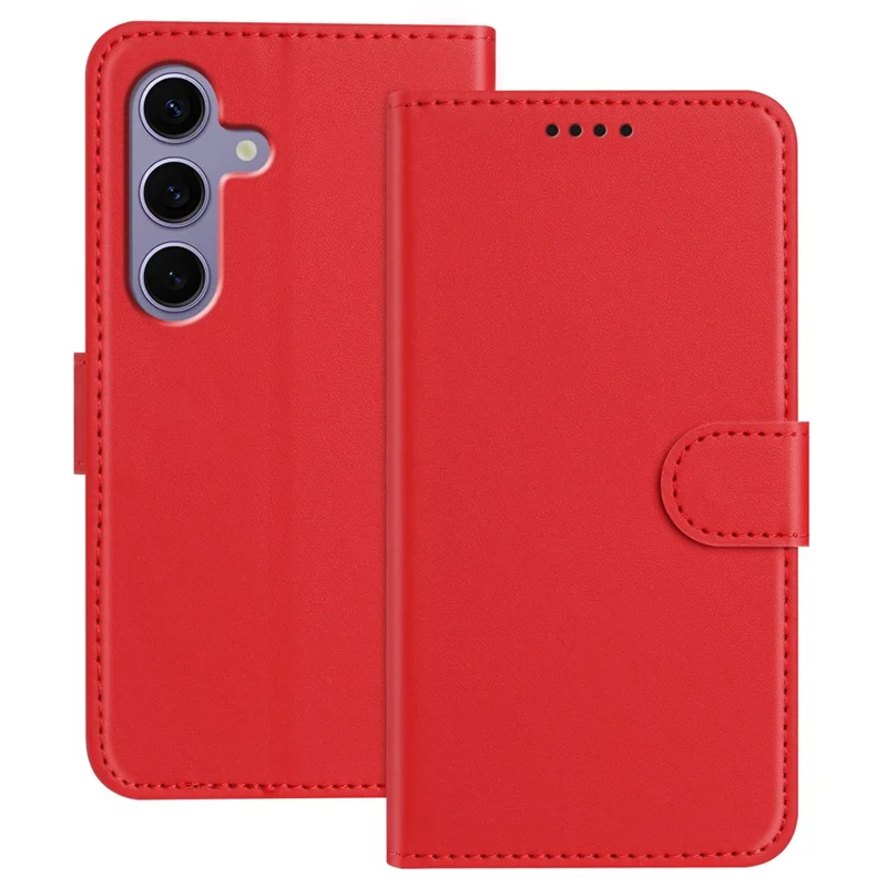 For Samsung Galaxy S25 Leather Case Wallet Stand Solid Color Anti Drop Phone Cover - Black-Cellmalls