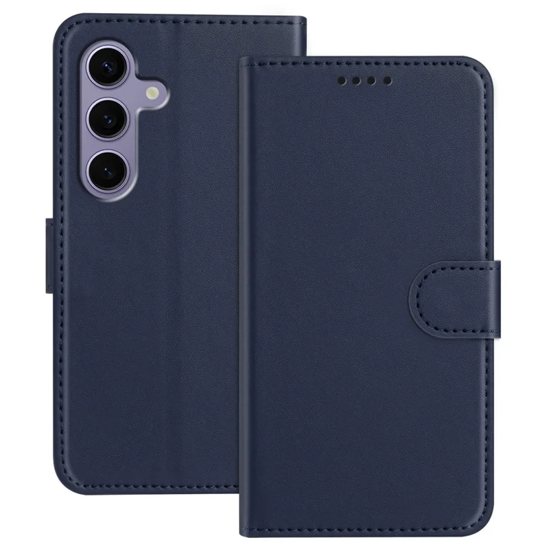 For Samsung Galaxy S25 Leather Case Wallet Stand Solid Color Anti Drop Phone Cover - Black-Cellmalls