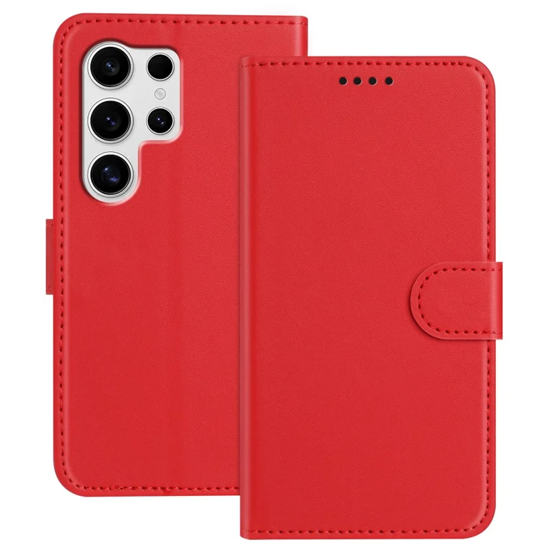 For Samsung Galaxy S25 Ultra Leather Case Wallet Stand Solid Color Anti Drop Phone Cover - Black-Cellmalls