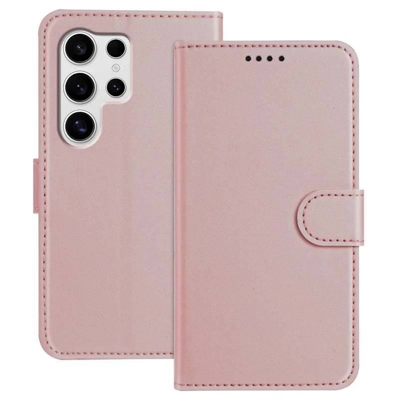 For Samsung Galaxy S25 Ultra Leather Case Wallet Stand Solid Color Anti Drop Phone Cover - Black-Cellmalls