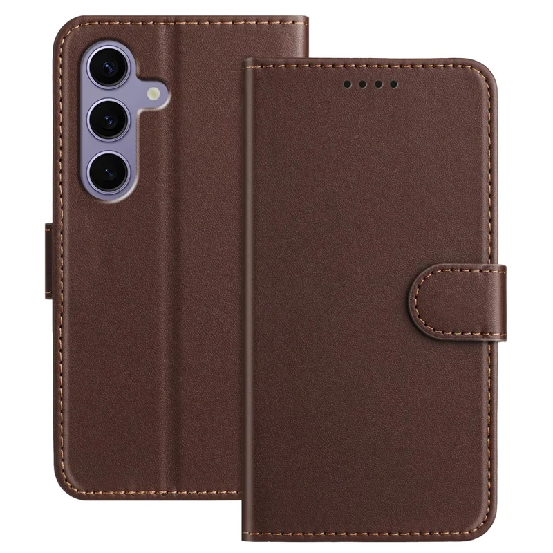 For Samsung Galaxy S25 Leather Case Wallet Stand Solid Color Anti Drop Phone Cover - Black-Cellmalls