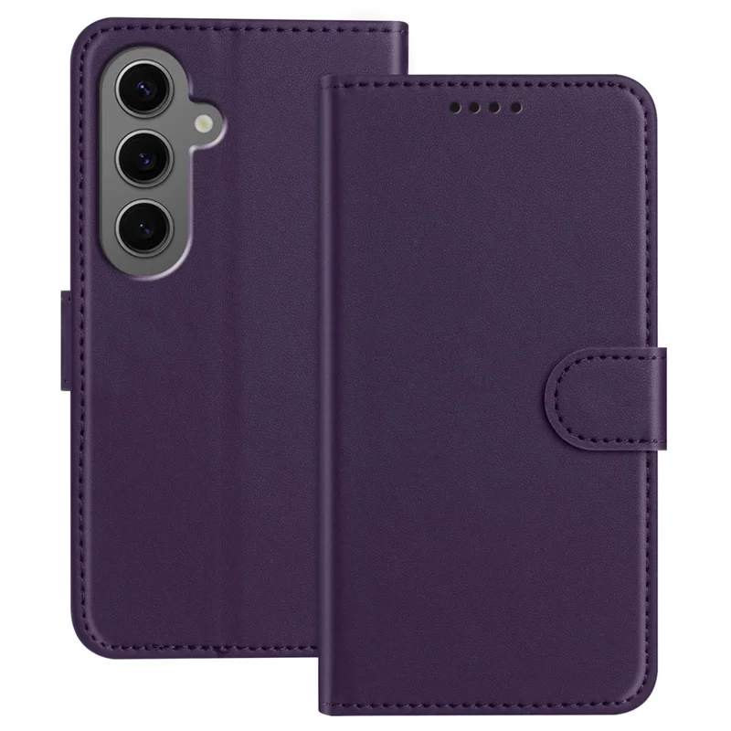 For Samsung Galaxy S24+ Leather Case Wallet Stand Solid Color Anti Drop Phone Cover - Black-Cellmalls