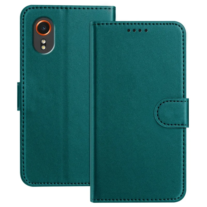 For Samsung Galaxy Xcover7 Leather Case Wallet Stand Solid Color Anti Drop Phone Cover - Black-Cellmalls