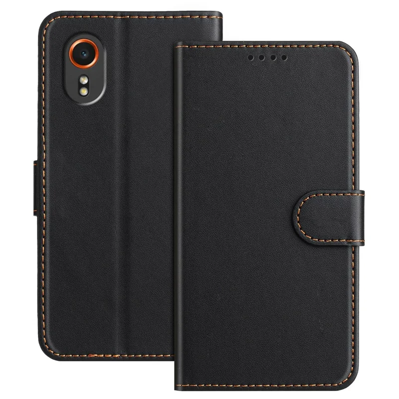For Samsung Galaxy Xcover7 Leather Case Wallet Stand Solid Color Anti Drop Phone Cover - Black-Cellmalls