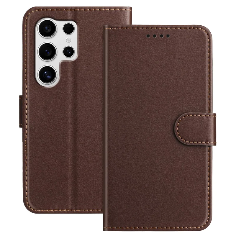 For Samsung Galaxy S25 Ultra Leather Case Wallet Stand Solid Color Anti Drop Phone Cover - Black-Cellmalls