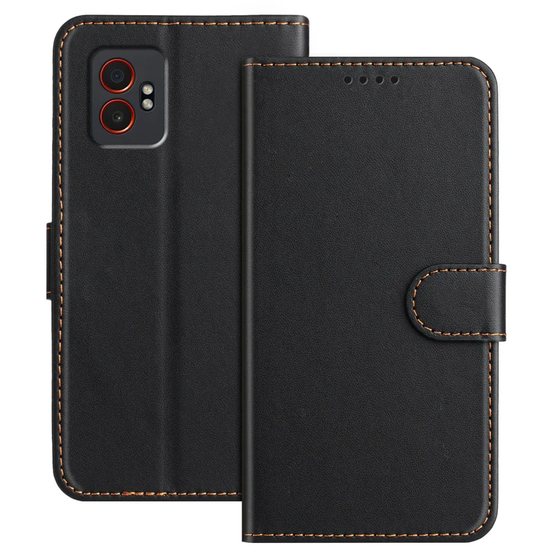For Samsung Galaxy XCover7 Pro Leather Case Wallet Stand Solid Color Anti Drop Phone Cover - Black-Cellmalls