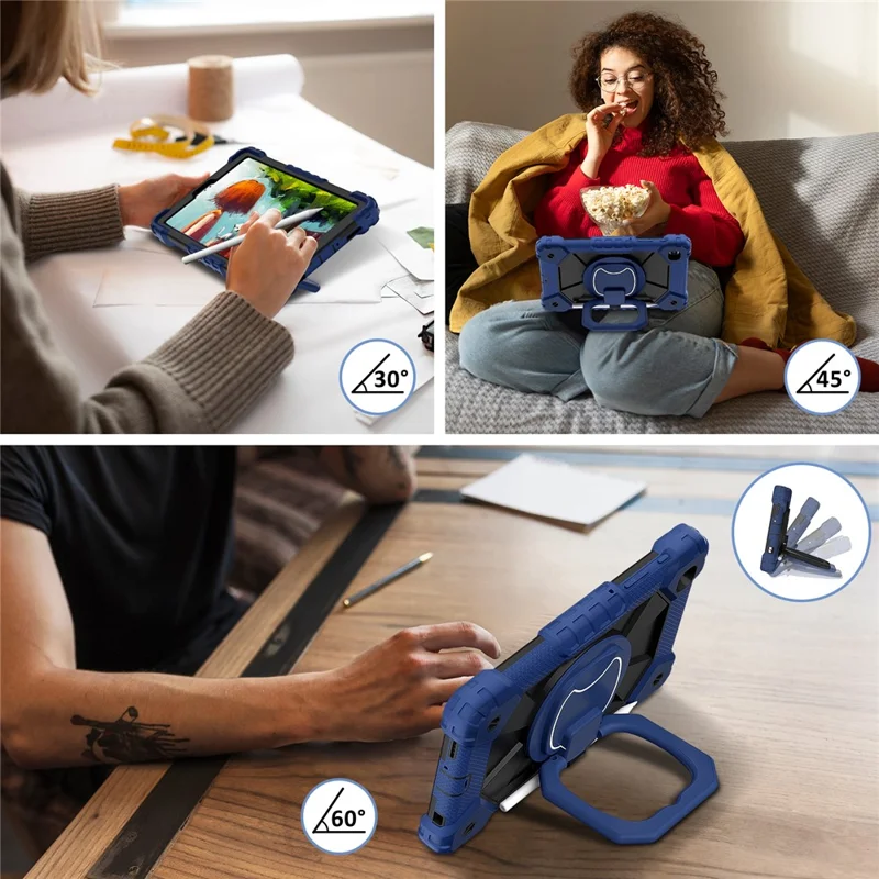 C3 Rugged Case for Samsung Galaxy Tab A7 Lite 8.7-inch T220 / T225 Kickstand Cover with Shoulder Strap - Navy Blue+Black-Cellmalls