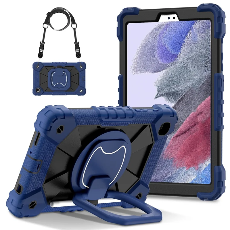 C3 Rugged Case for Samsung Galaxy Tab A7 Lite 8.7-inch T220 / T225 Kickstand Cover with Shoulder Strap - Navy Blue+Black-Cellmalls
