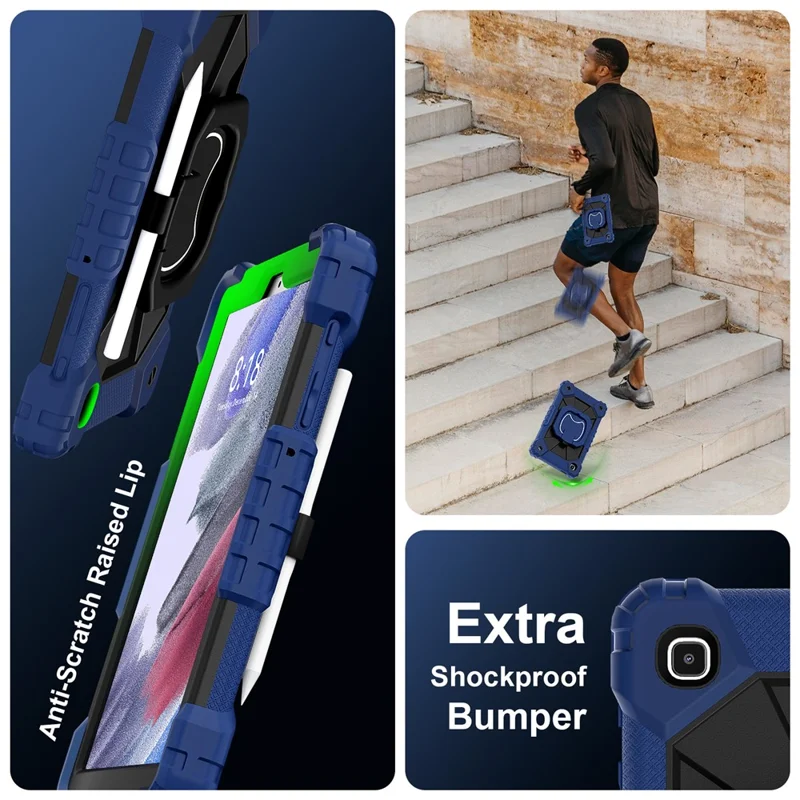 C3 Rugged Case for Samsung Galaxy Tab A7 Lite 8.7-inch T220 / T225 Kickstand Cover with Shoulder Strap - Navy Blue+Black-Cellmalls